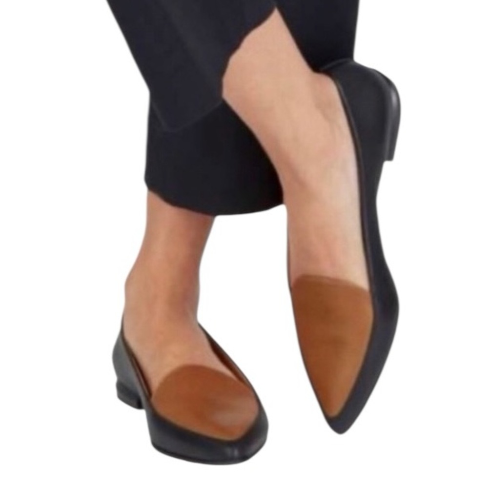 New Everlane The Modern Point Loafer in a tan and black colorblock leather 8.5